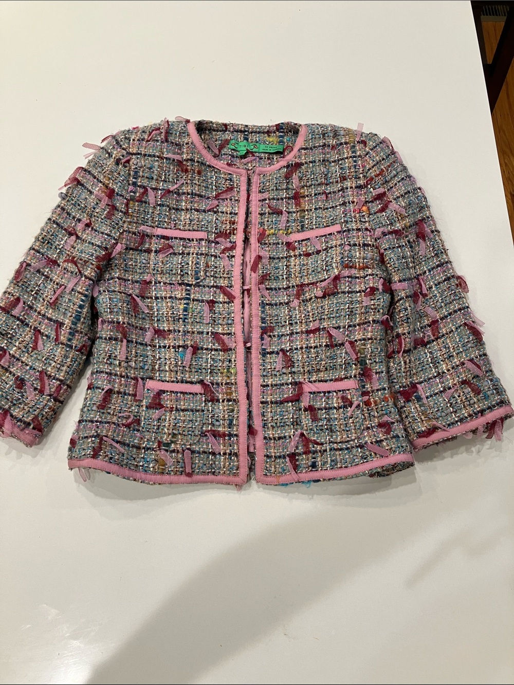 Tibi Multicolor Tweed Jacket with Pink Trim